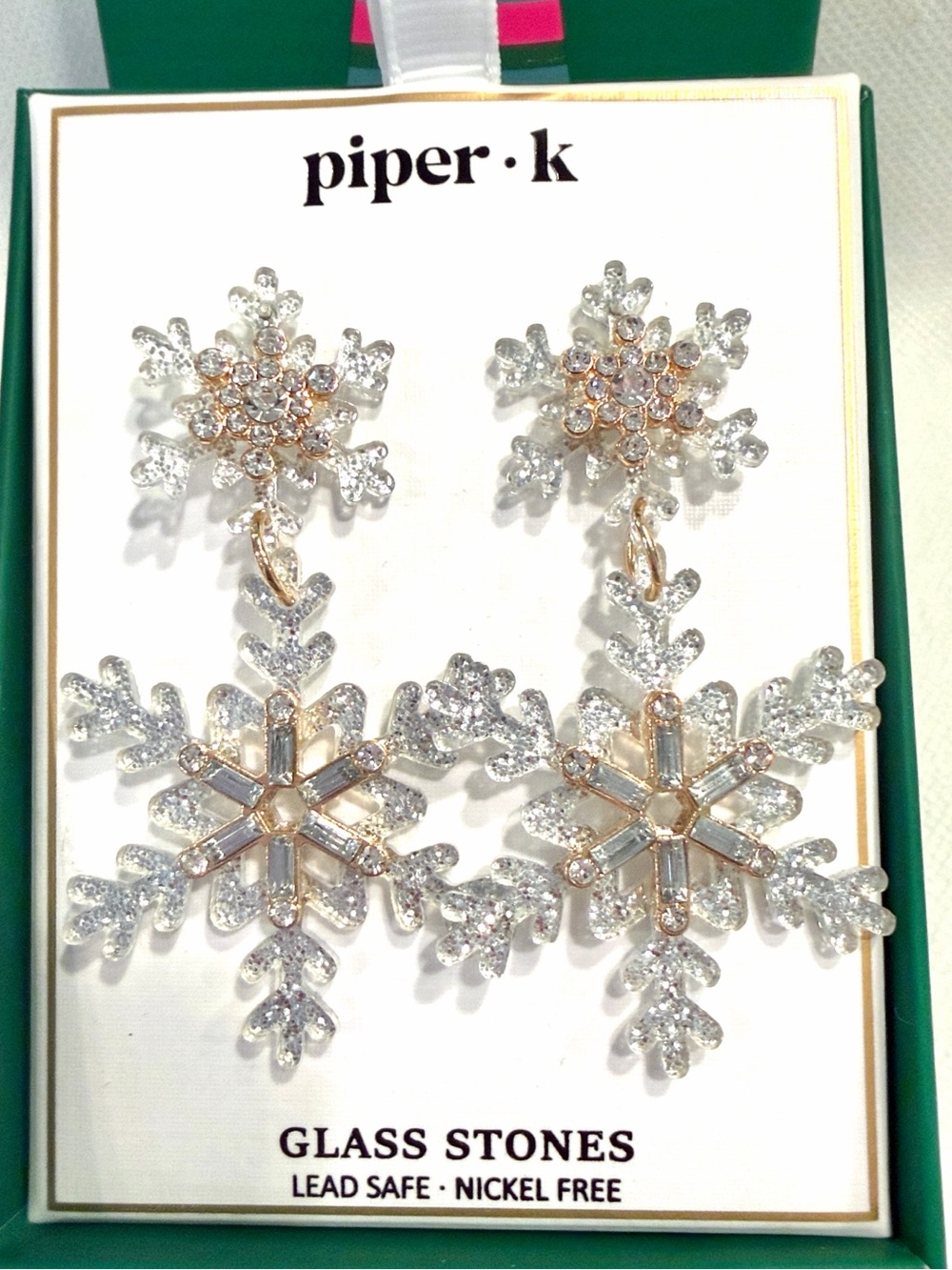 Gift Boxed-Piper•K- Lightweight Dangle Snowflake Earrings-2.5” long